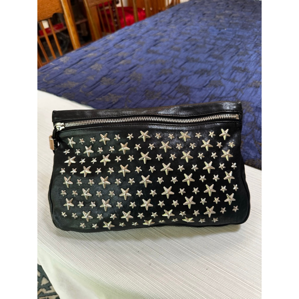 Jimmy Choo Black Leather Star Clutch Bag Silver Hardware - Picture 2 of 11